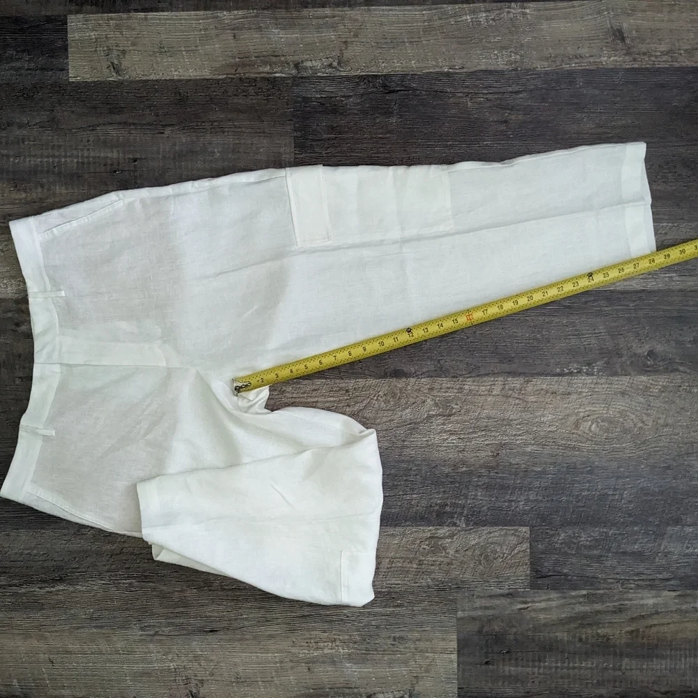 NWT Mango White Linen Straight Leg High Waist Cargo Pants Size 14 - Picture 13 of 14